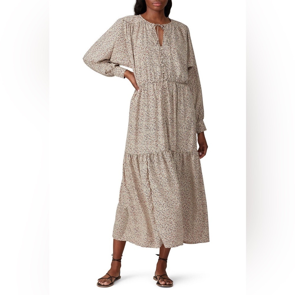 Sweet Baby Jamie Ditsy Midi Cream Red and Blue Floral Long Sleeve Dress Size XS